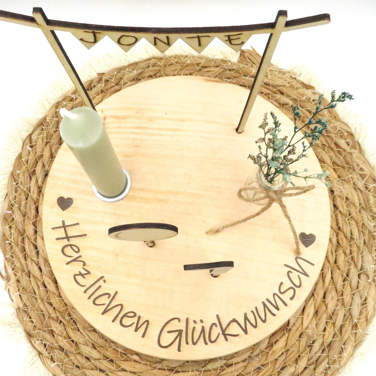Geburtstagsteller aus Holz salbei