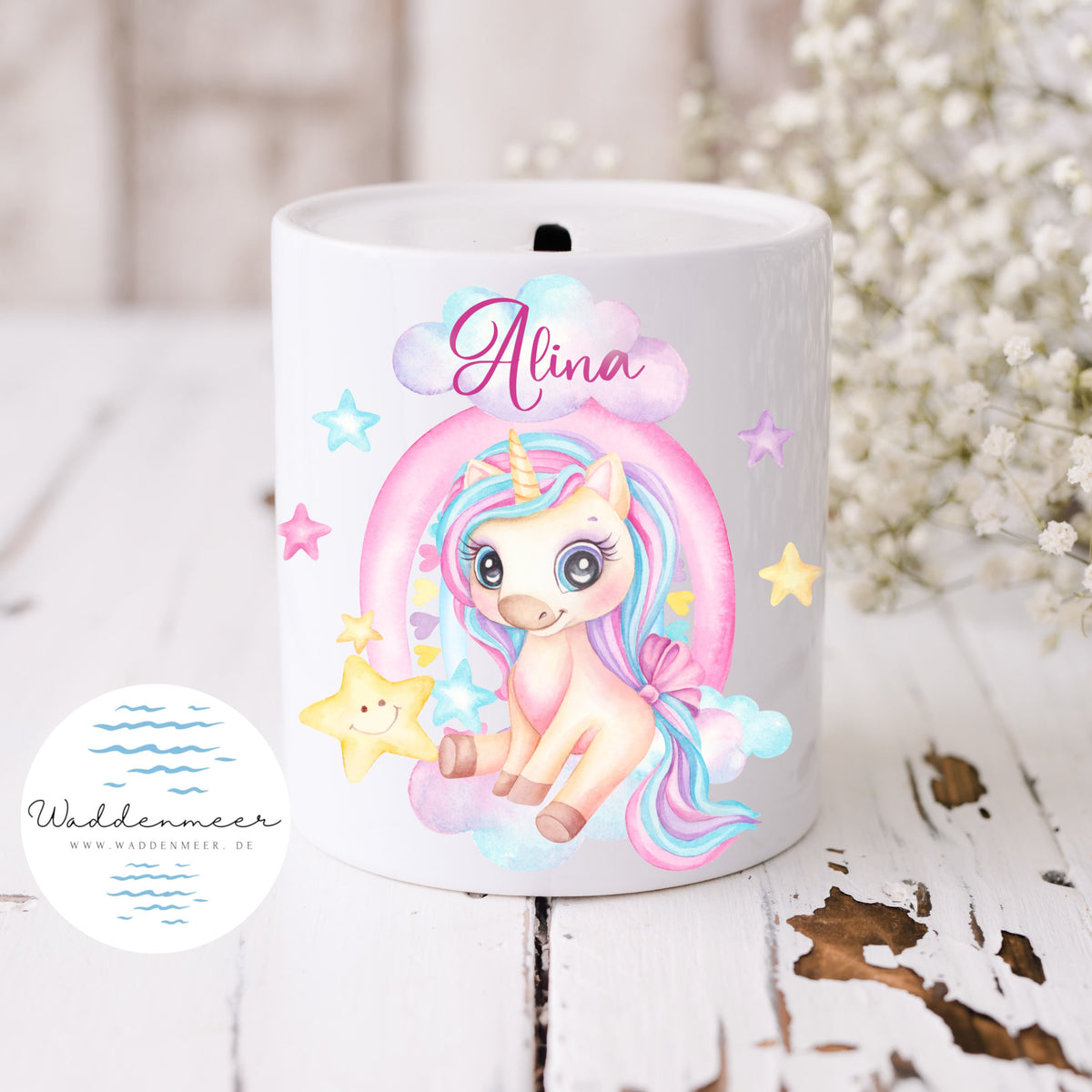 Spardose Einhorn  mit Regenbogen